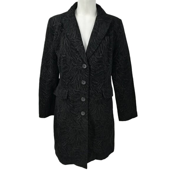 Dress Barn Dress Jacket Size S Zebra Embossed Black Monochromatic Trench Peacoat - Picture 1 of 12